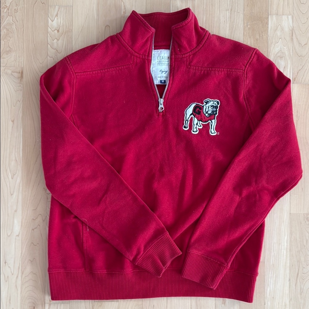 Red Half-Zip Sweatshirt with University of Georgia UGA Embroidered Bulldog Logo
